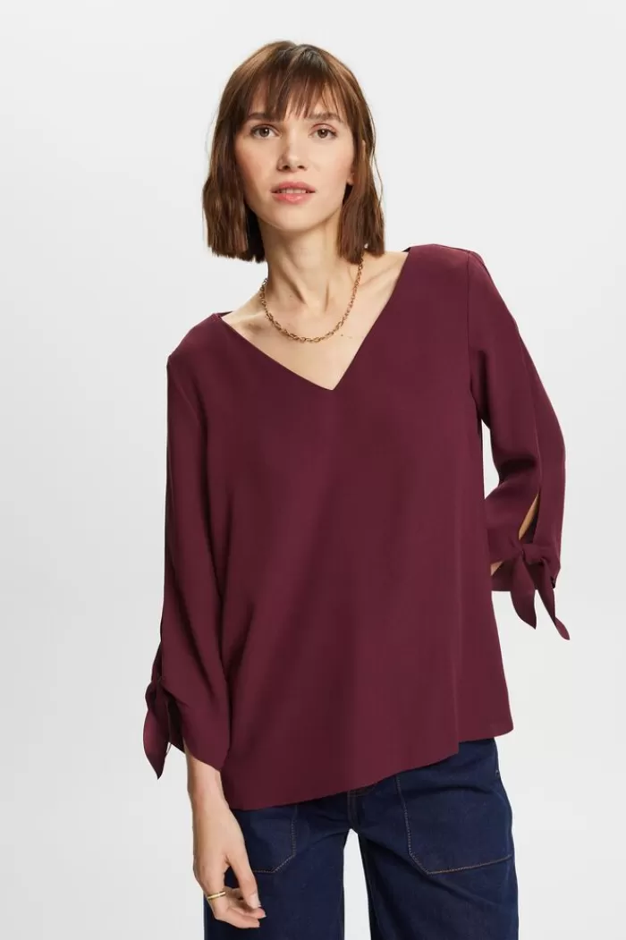 Blouse Met Stretch En Onafgewerkte Randen*Esprit Online