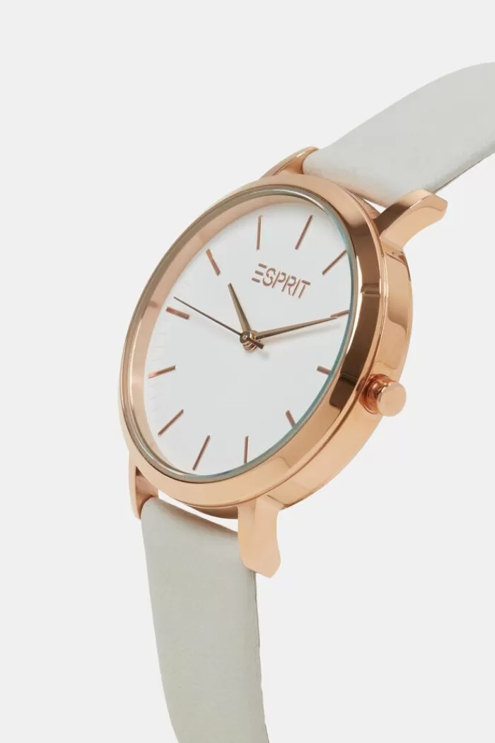 Edelstalen Horloge Met Leren Bandje*Esprit Online