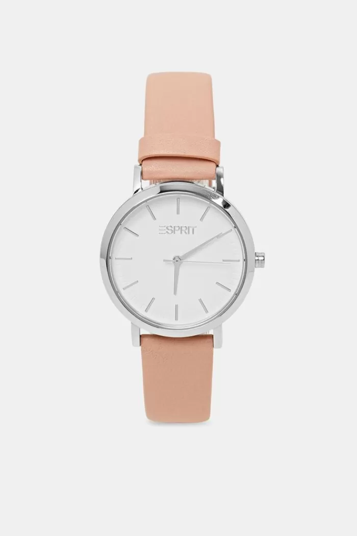 Horloge Van Edelstaal Met Leren Bandje*Esprit Fashion