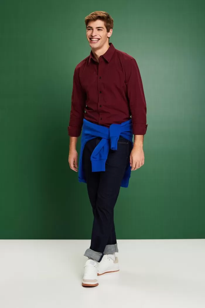 Katoenen Slim Fit-Overhemd Met Borduursel*Esprit Outlet